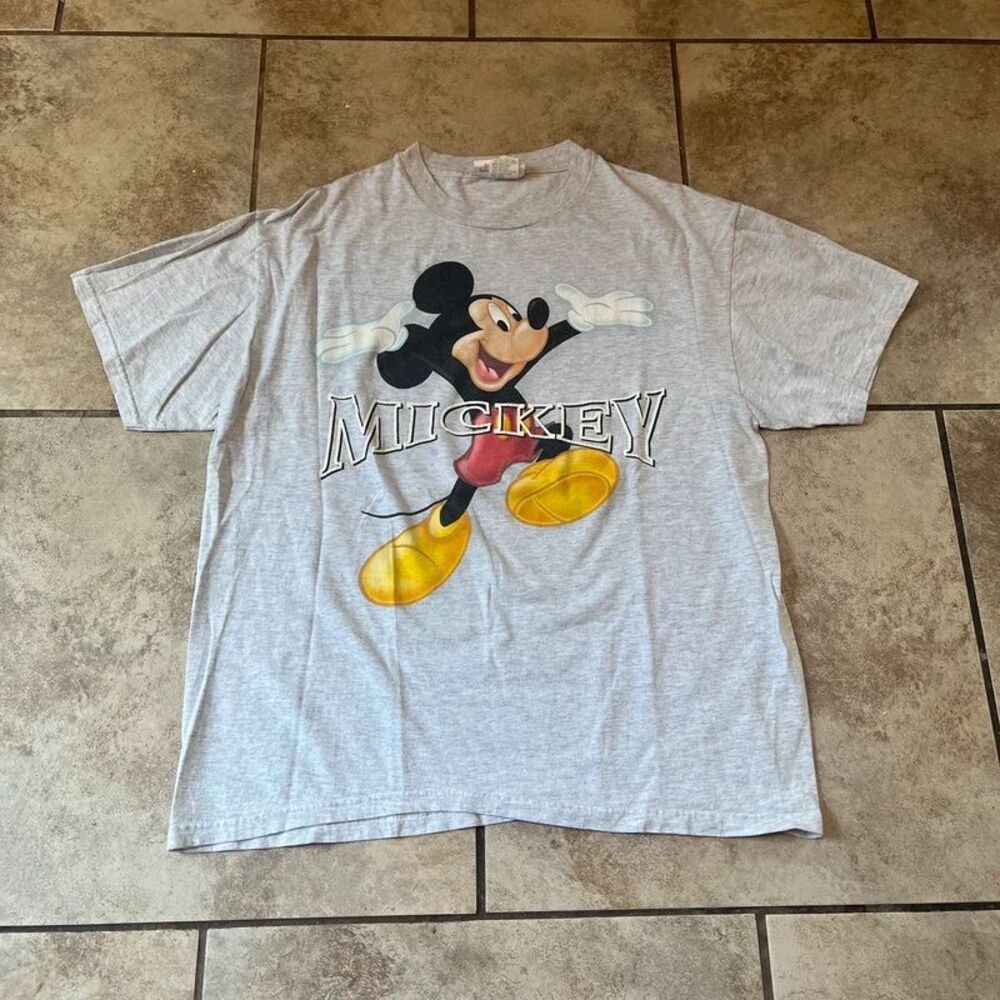 Vintage 90s Mickey Mouse Grey Graphic T-Shirt Disney size L